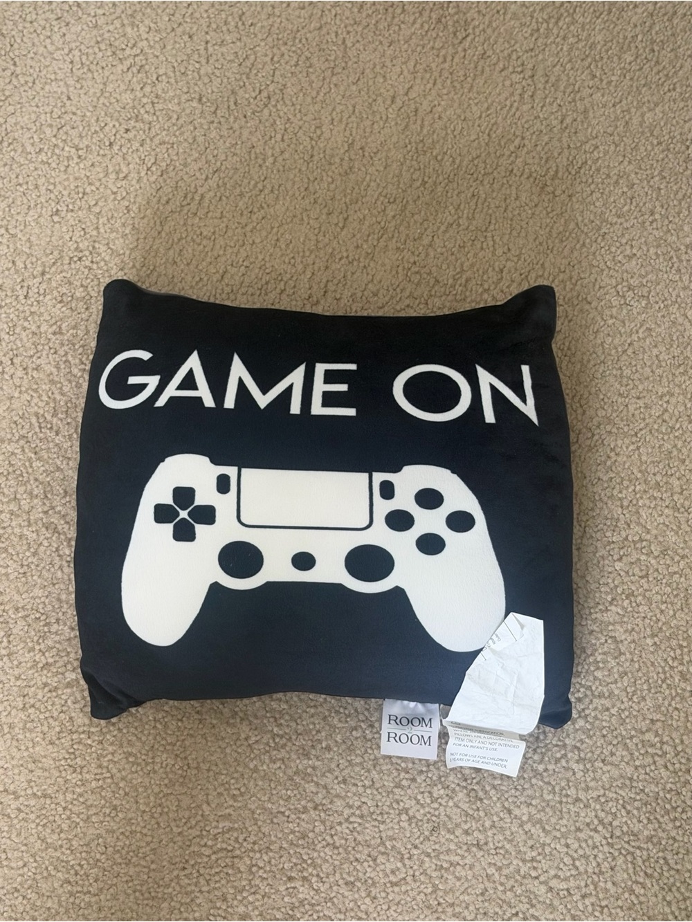 Black "Game On" Controller dorm or room Pillow 14” by 14”
